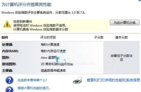 在win7纯净版系统中无法对硬件进行评分怎么办