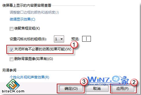 勾选“关闭所有不必要的动画(如果可能)”