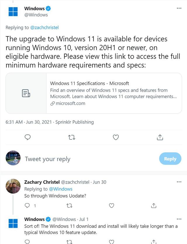 微软：Win10直升Win11需要20H1或更新版本