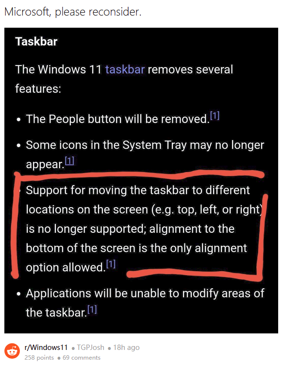 用户抗议Win11无法移动任务栏 恳请微软重新考虑