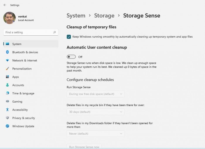 Win11更新开始将“磁盘清理”功能转移到Storage Sense