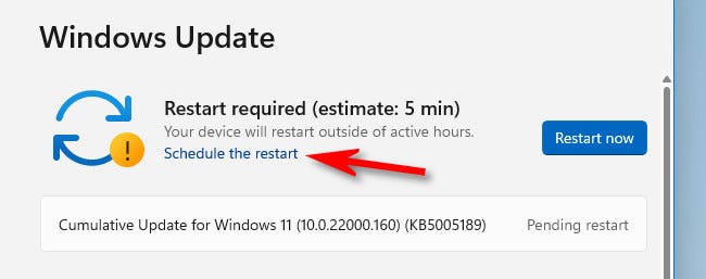 怎么在Windows 11上为Windows更新安排重新启动？