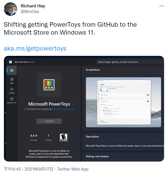 PowerToys实用工具软件现已登陆Windows 11官方应用商店