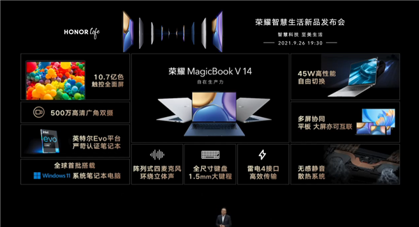 首批Win11 荣耀发布MagicBook V 14笔记本：首创500万高清双摄