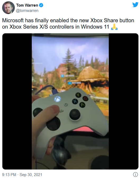 Xbox无线手柄用户现在可以在Windows 11 PC上使用共享按钮