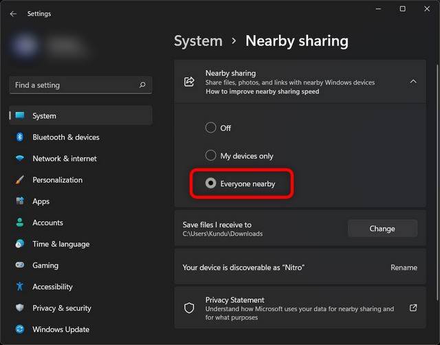 Win11系统启用附近共享的技巧