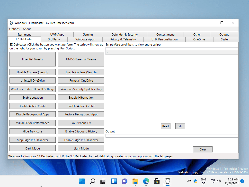 Win11 Debloater 是一个强大的调整器