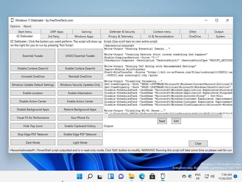 Win11 Debloater 是一个强大的调整器