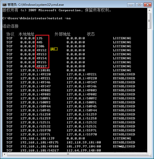 win7怎么使用查看端口命令(1)