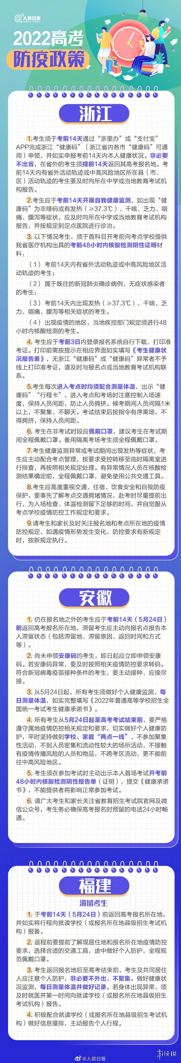 各地高考防疫政策汇总 2022年高考防疫要求